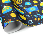 Personalise HANUKKAH Blue Gold Wrapping Paper<br><div class="desc">HAPPY HANUKKAH Holiday style Wrapping Paper with Chanukah symbols: Menorah, Dreidel, Magen David, etc. and gold "Happy Hanukkah" text. PERSONALIZED CUSTOM Gift Wrap! Holiday Wrapping Paper perfect to festive during the season. . Unique Hanukkah wrapping paper for your gifts! Could be personalised with your text, your favourite picture or memory....</div>
