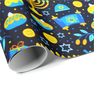 Personalise HANUKKAH Blue Gold Wrapping Paper