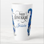 Personalise Hanukkah Gnomes Latte Mug<br><div class="desc">A Cute Latte Mug For A Happy Hanukkah With Two Blue Jewish Gnomes One With A Menorah and One With Dreidel Just Add Name</div>