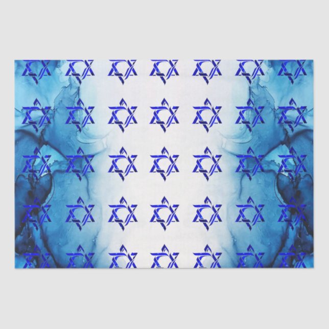 Personalise HANUKKAH HEBREW STARS Tissue Paper (Front)