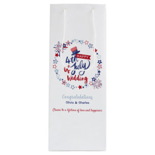 Personalise Happy 4th of July Wedding Cheers Wine Gift Bag