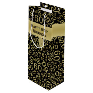 Personalise:  Happy 60th Birthday Gold/Black (W) Wine Gift Bag