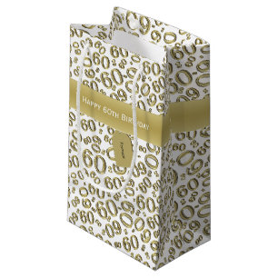 Personalise:  Happy 60th Birthday White/Gold (S) Small Gift Bag