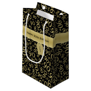 Personalise:  Happy 90th Birthday Black/Gold (S) Small Gift Bag