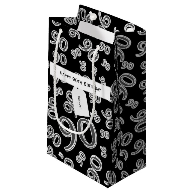 Personalise:  Happy 90th Birthday Party Theme Small Gift Bag (Front Angled)