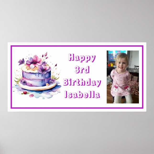 Personalise Happy Birthday Banner for Little Girl  Poster (Front)