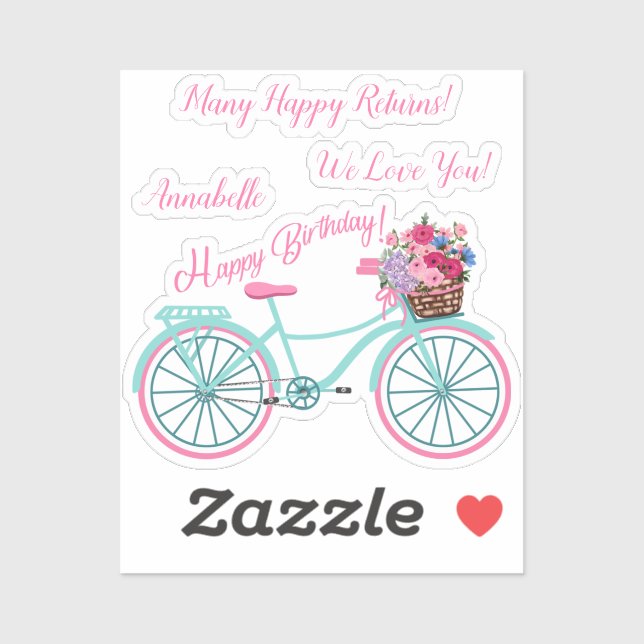 Personalise Happy Birthday Bike Flower Basket (Sheet)