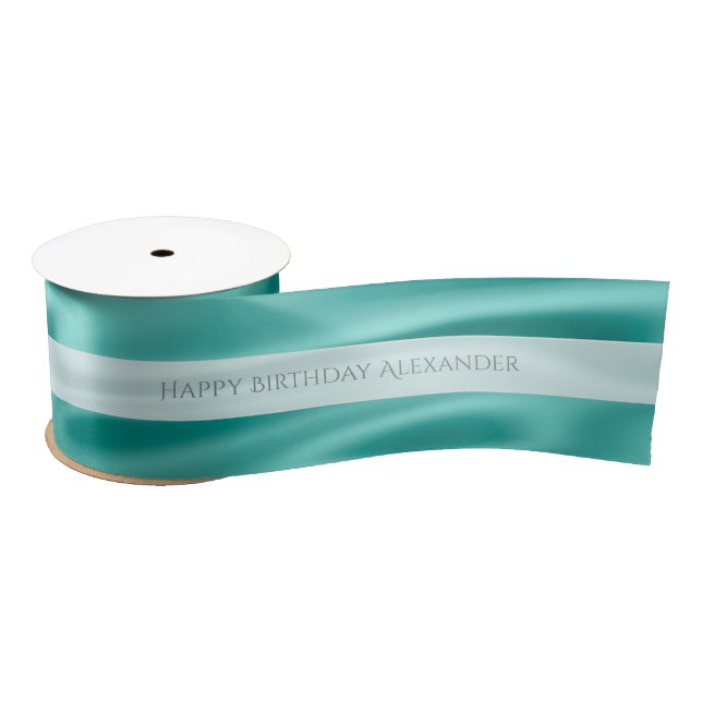 Personalise "Happy Birthday" Faux Aqua Satin Satin Ribbon (Spool)