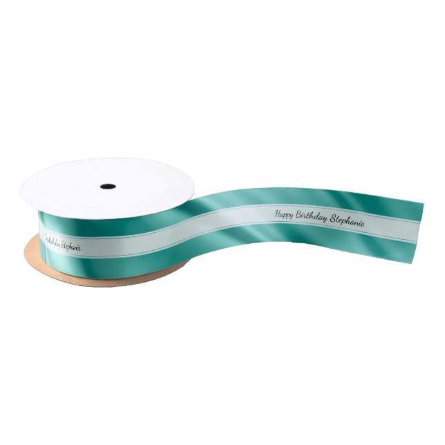 Personalise "Happy Birthday" Faux Aqua Satin Satin Ribbon (Spool)