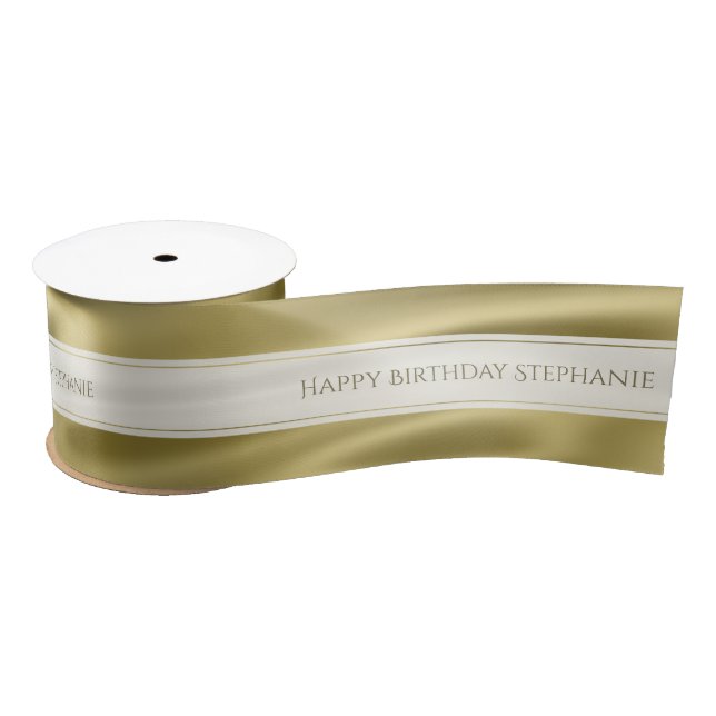Personalise "Happy Birthday" Faux Gold Satin Satin Ribbon (Spool)