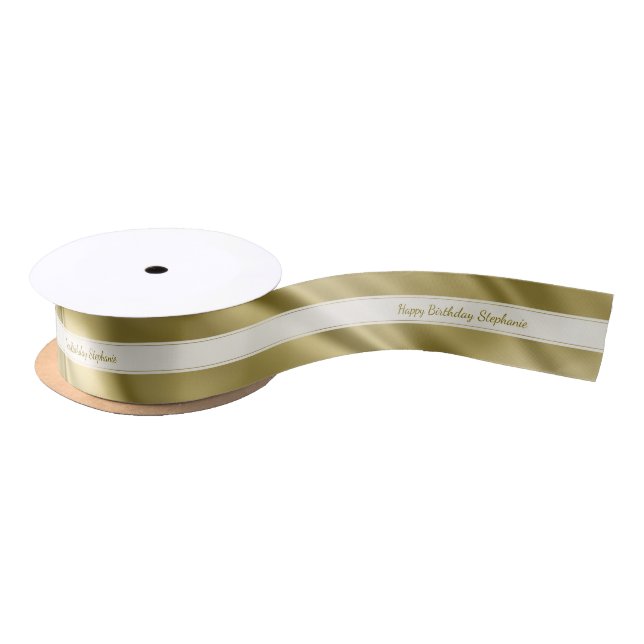 Personalise "Happy Birthday" Faux Gold Satin Satin Ribbon (Spool)