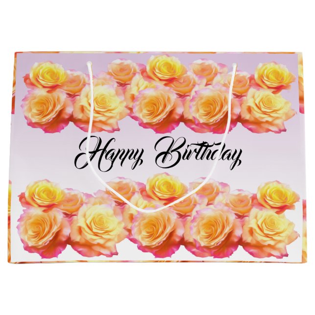 Personalise Happy Birthday Free Spirit Roses Large Gift Bag (Front)