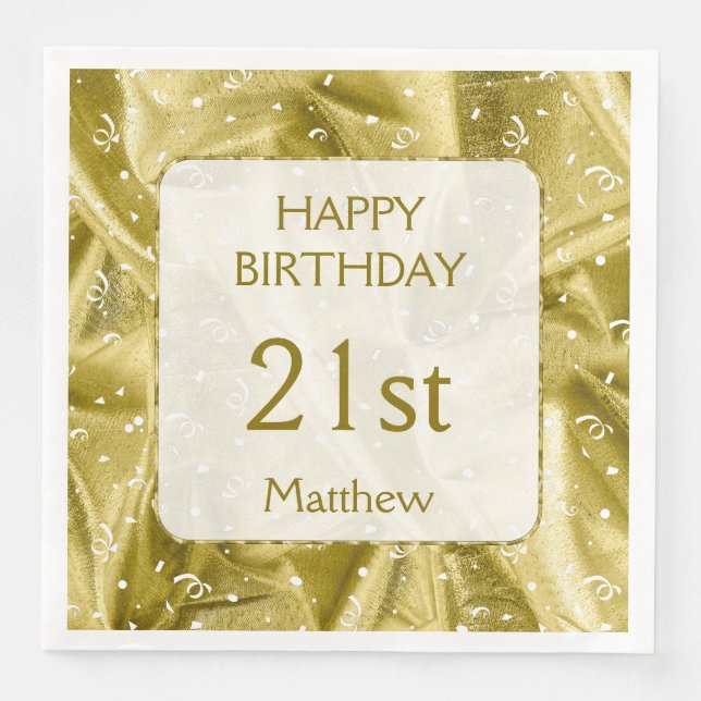 Personalise: "Happy Birthday" Gold Textured Napkin (Front)