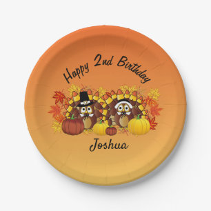 Personalise Happy Birthday Owl Turkey Pilgrims Paper Plate