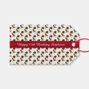 Personalise: Happy Birthday Red Roses Pattern Gift Tags