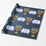 Personalise HAPPY HANUKKAH * Blue * Wrapping Paper<br><div class="desc">HAPPY HANUKKAH Holiday style Wrapping Paper with Chanukah symbol - Gold Menorah and "Happy Hanukkah" text. PERSONALIZED CUSTOM Gift Wrap! Holiday Wrapping Paper perfect to festive during the season. . Unique Hanukkah wrapping paper for your gifts! Could be personalised with your text, your favourite picture or memory. Put a smile...</div>