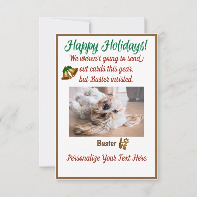 Personalise Happy Holiday Dog Christmas Card (Front)