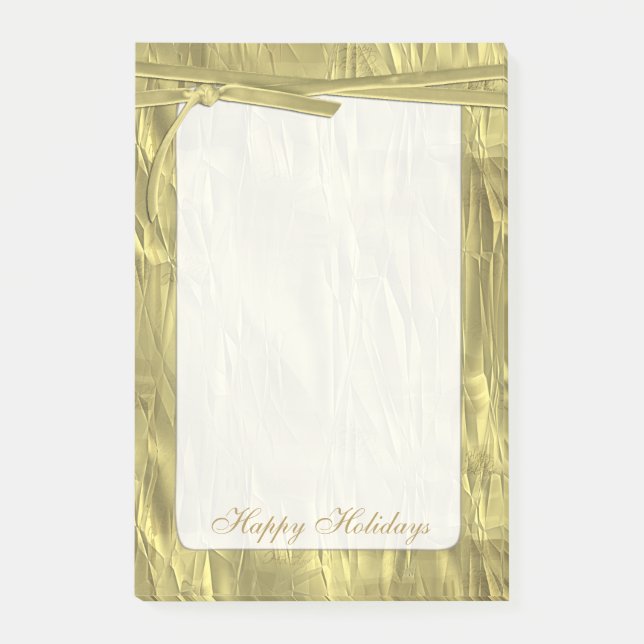 Personalise "Happy Holidays" Gold Crumpled Paper Post-it Notes (Front)