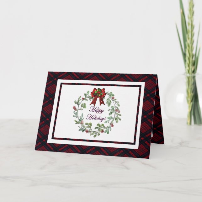 Personalise Happy Holidays Red Plaid  Card (Front)