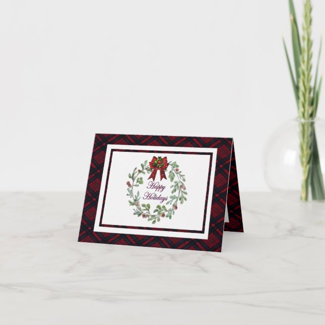Personalise Happy Holidays Red Plaid  Card (Front)