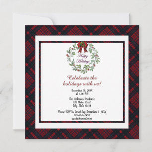 Personalise Happy Holidays Red Plaid Invitation