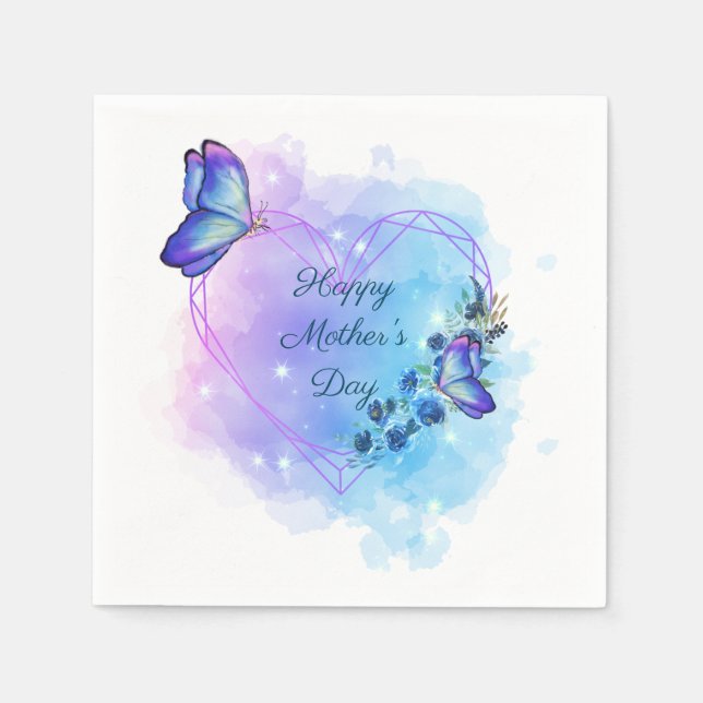 Personalise Happy Mother's day Floral Butterfly Napkin (Front)
