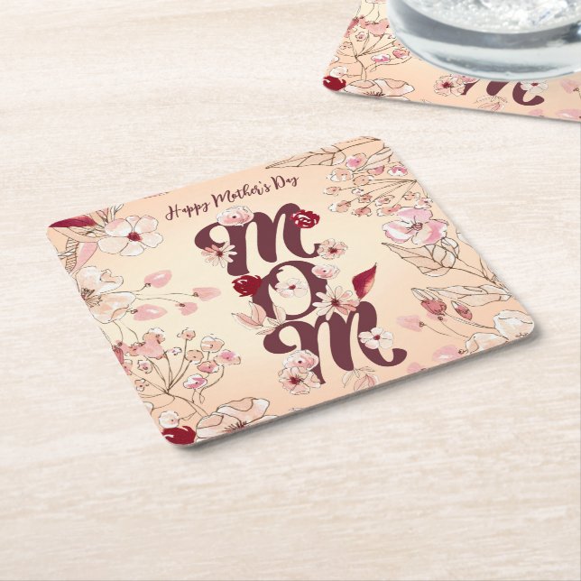 Personalise Happy Mother's Day Mum Square Paper Coaster (Angled)