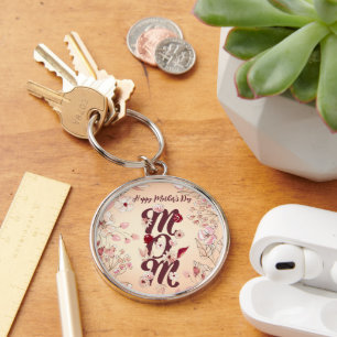 Personalise Happy Mother's Day Mum Warm Floral Key Ring