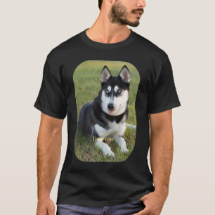 Personalise Happy playful Siberian Husky puppy T-Shirt