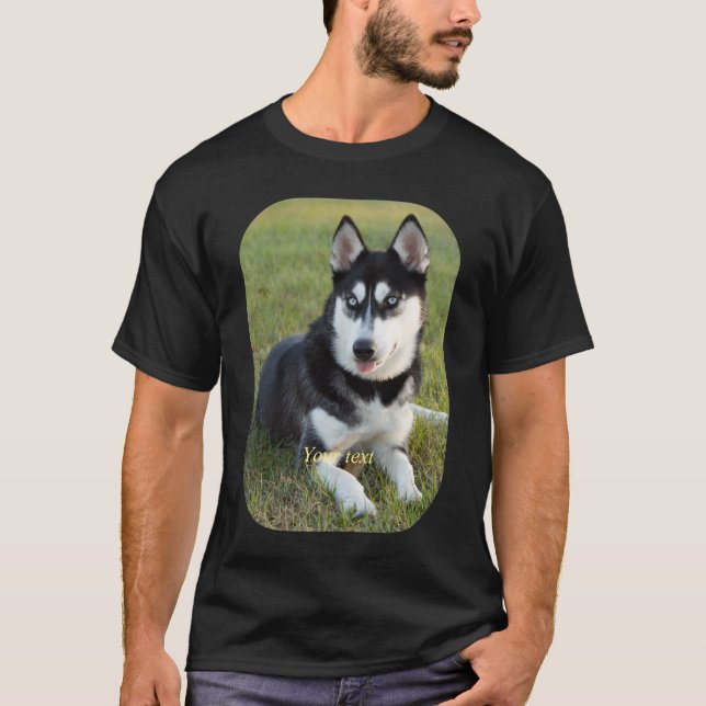 Personalise Happy playful Siberian Husky puppy T-Shirt (Front)