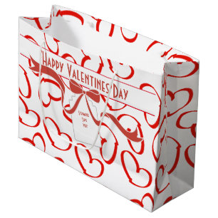 Personalise: Happy Valentines Hearts and Bow (L) Large Gift Bag