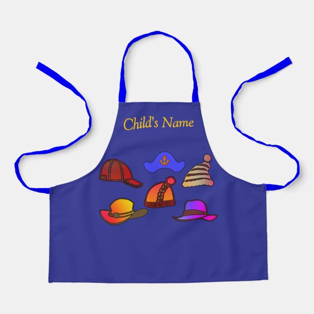 Personalise Hat Collection Kids Blue Craft   Apron (Front)