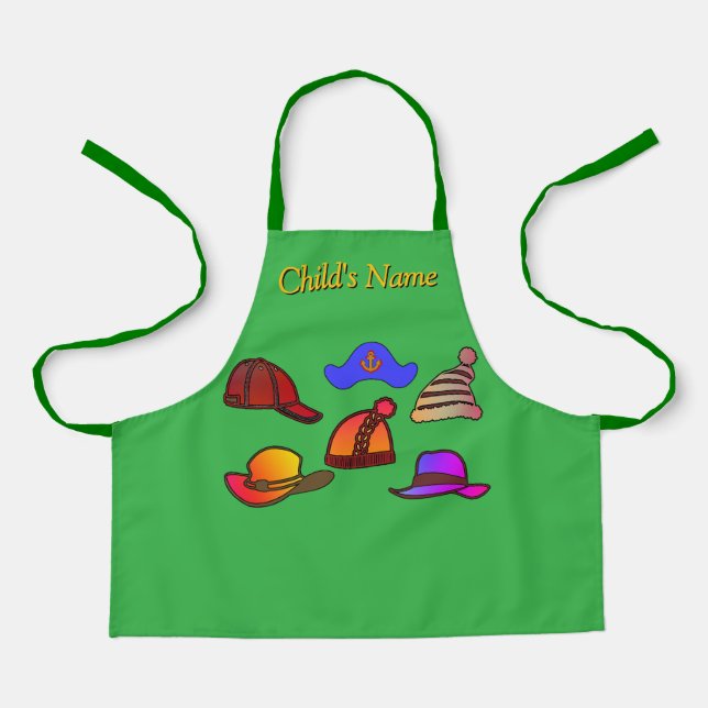 Personalise Hat Collection Kids Green Craft   Apron (Front)