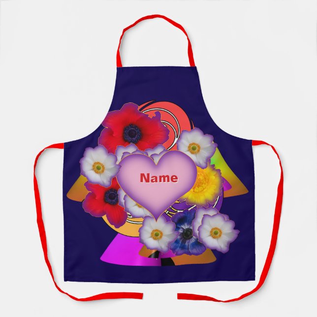 Personalise Heart Blossoms Apron (Front)