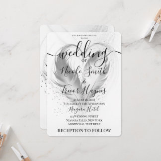 Personalise: Heart Feathers Wedding Invitation