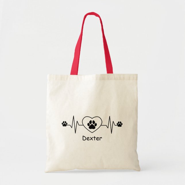 Personalise Heartbeat Dog and Heart  Tote Bag (Front)