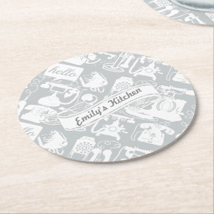 Personalise Hello Grey or Any Colour Retro Phone Round Paper Coaster