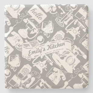 Personalise Hello Grey or Any Colour Retro Phone Stone Coaster