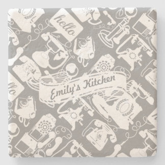 Personalise Hello Grey or Any Colour Retro Phone Stone Coaster