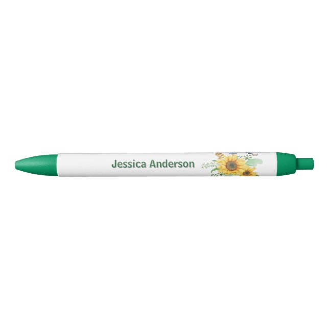 Personalise Hello The Spring Sunflower  Black Ink Pen (Front)
