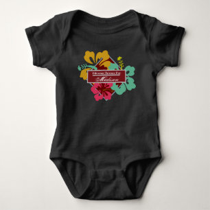 Personalise Hibiscus Flowers Blue Pink Orange Baby Bodysuit