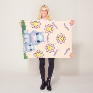 Personalise Hippo Baby Blanket Design With Flower
