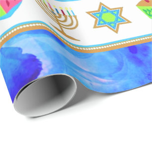 Personalise Holiday HANUKKAH Blue Wrapping Paper