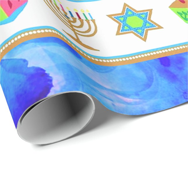 Personalise Holiday HANUKKAH Blue Wrapping Paper (Roll Corner)