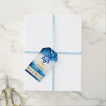 Personalise Holiday HAPPY HANUKKAH Gift Tag<br><div class="desc">HAPPY HANNUKAH Holiday Gift Tag with Hebrew Jewish symbols: stars of David, dreidels, menorahs and blue watercolor pattern - Boasting undeniable classy style this unique Hanukkah gift tag is perfect to bring smile on the faces your friends and family during the Holiday season !!! This is a beautiful Hanukkah gifts...</div>