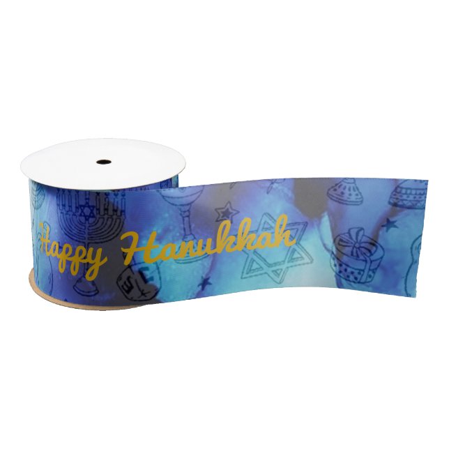 Personalise Holiday HAPPY HANUKKAH Satin Ribbon (Spool)
