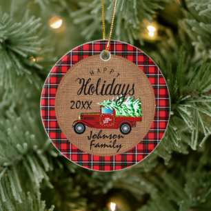 Personalise Holiday Vintage Truck - Christmas Ceramic Tree Decoration