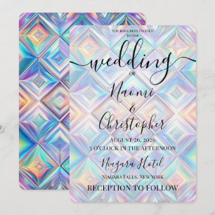 Personalise: Holographic Diamonds Pattern Wedding Invitation