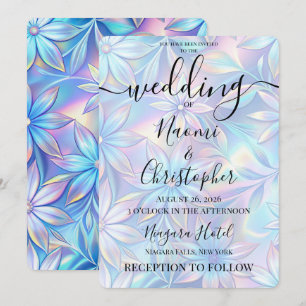 Personalise: Holographic Flowers Wedding Invitation