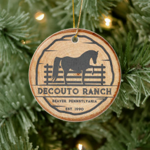 Personalise Horse Ranch Vintage Rustic Christmas Ceramic Tree Decoration